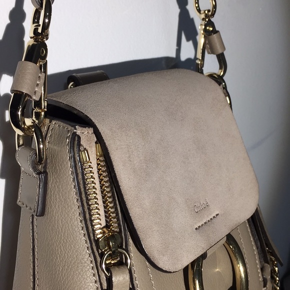 chloe mini faye backpack tan Suede Calfskin Modaselle Detachable carry handle with lanyard clasp fastening Chlo Mini Faye Backpack Brown